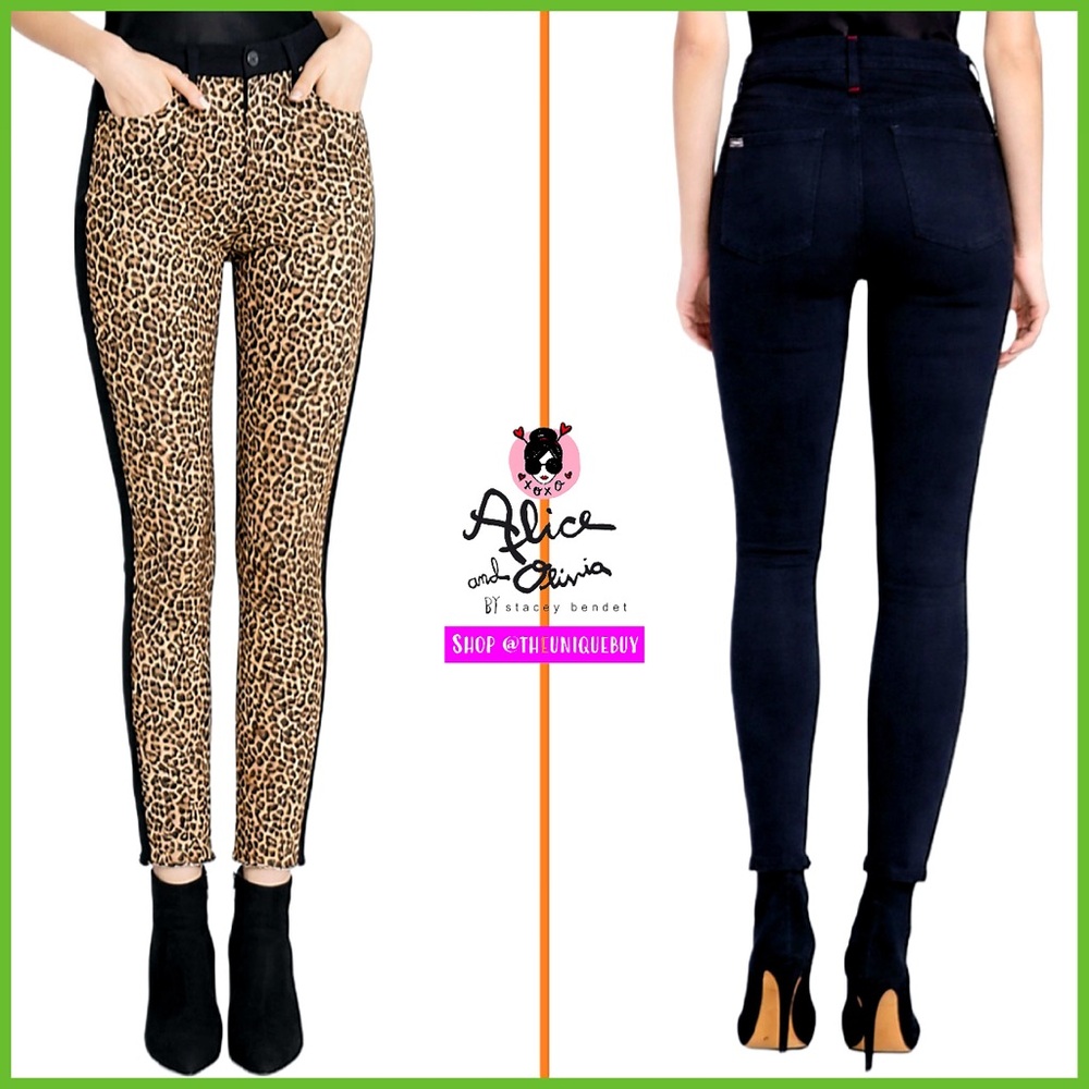 Alice + Olivia Leopard Black Cropped Skinny Denim Jeans Pant - Picture 6 of 16